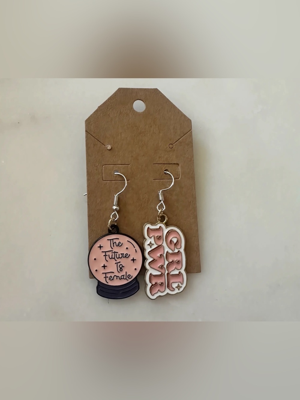 Girl Power Enamel Dangle Mismatched Earrings